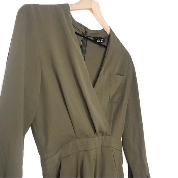 TOPSHOP Natural Drape Front Short Green Romper 2 - Picture 6 of 14